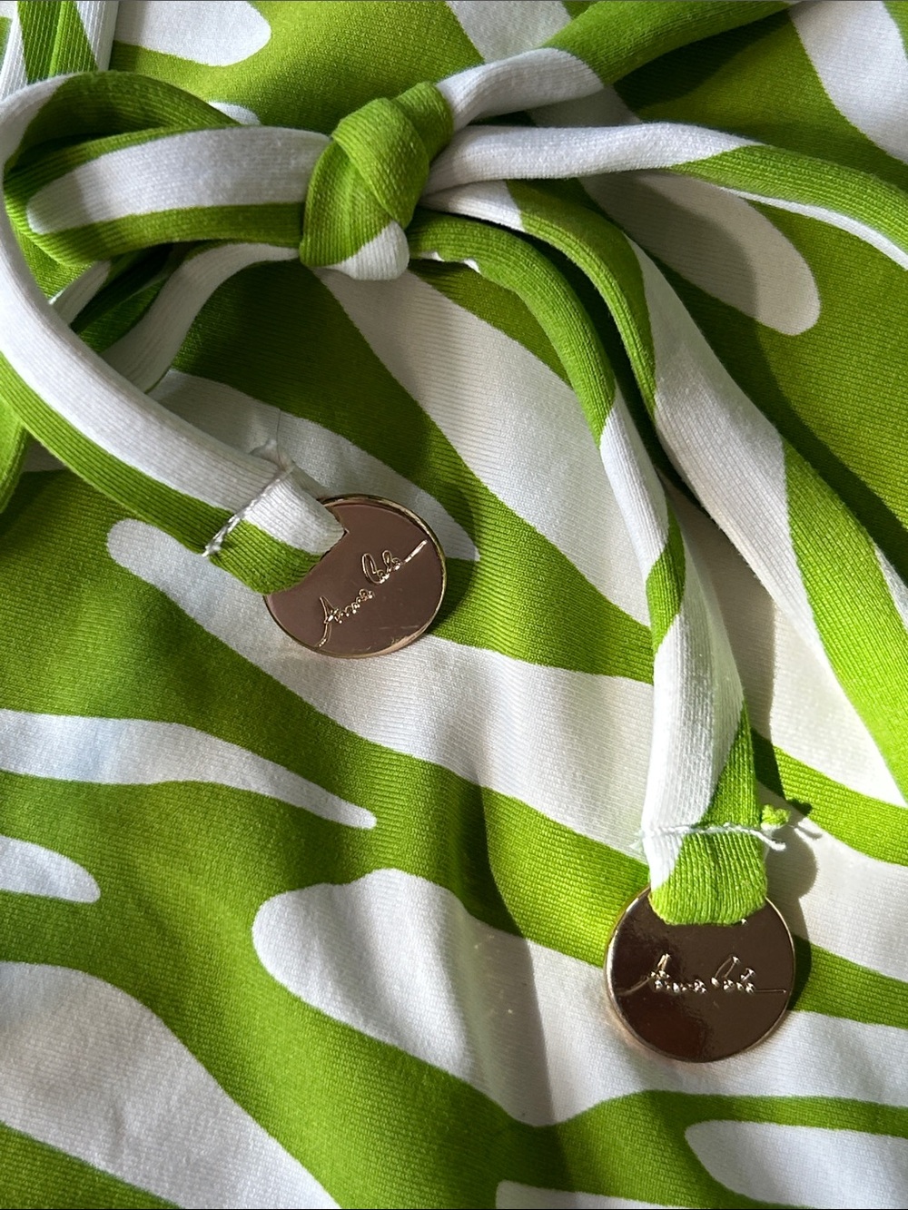 Anne Cole Halter Style Zebra Print Tankini Top Ruching, Gold Charms, Logo Sz Lg - Picture 2 of 13